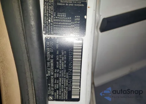 2002 BMW 325 I from USA, damaged, VIN WBAET37412NJ19122